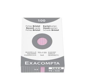 Étui de 100 Fiches Bristol Couleur Exacompta - 75x125mm - petits carreaux - rose