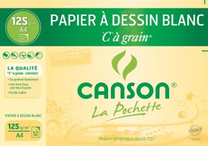 Pochette Papier Canson - Dessin blanc - A4 - 12 feuilles - 125g