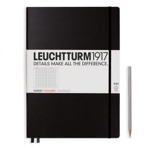 Carnet Leuchtturm rigide - 22,5x31,5cm - Noir - Quadrillé