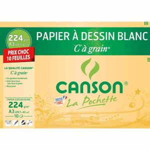 Pochette Papier Canson - Dessin blanc - A3 - 10 feuilles - 224 g