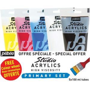 Pack de 5 Tubes de Peinture Acrylique Pébéo Studio Acrylics - 5x100 ml