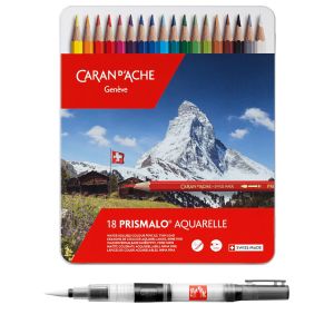 Crayons de Couleur Caran d'Ache Prismalo + pinceau à réservoir d'eau offert - boîte de 18 