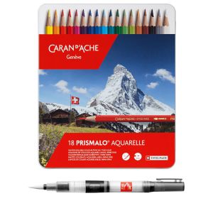 Crayons de Couleur Caran d'Ache Prismalo + pinceau à réservoir d'eau offert - boîte de 18 