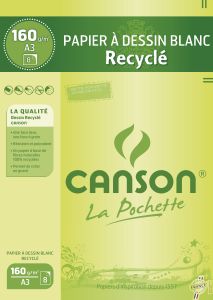 Pochette Papier Canson - Dessin blanc - 8 feuilles - A3 - recyclé 160g