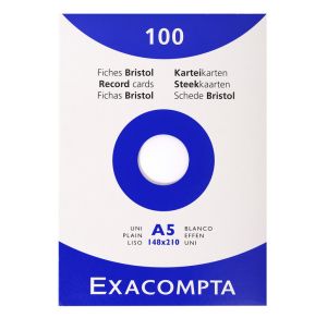 Étui de 100 Fiches Bristol A5 Exacompta - 148x210mm - blanc uni