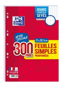 300 Feuilles Simples Oxford - A4 - Séyès - perforées - blanc