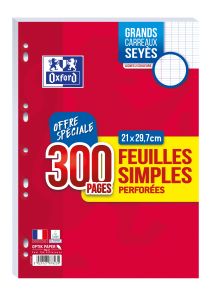 300 Feuilles Simples Oxford - A4 - Séyès - perforées - blanc