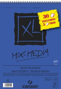 Bloc Papier Mix-Média XL Canson - A3 - 30 feuilles (5 gratuites) - 300g/m²