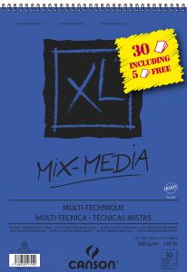 Bloc Papier Mix-Média XL Canson - A3 - 30 feuilles (5 gratuites) - 300g/m²