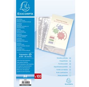 100 Pochettes Plastique Perforées Exacompta - A4 - lisses