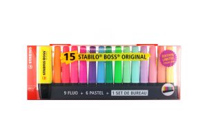 - Édition limitée - Set de 15 Surligneurs Stabilo Boss (9 fluos 6 pastels)