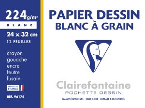 Pochette Papier Dessin Clairefontaine - 24x32 cm - 12 feuilles - 224g