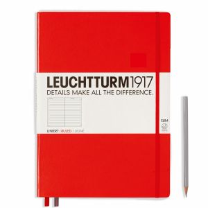 Carnet Leuchtturm rigide - 22,5x31,5cm - Rouge - Ligné