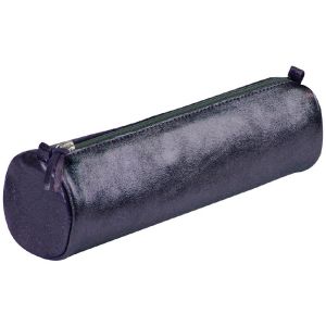 Trousse Scolaire ronde cuir cuirisé - bleu pétrole