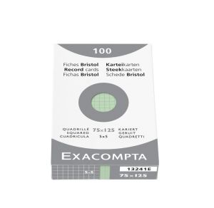 Étui de 100 Fiches Bristol Couleur Exacompta - 75x125mm - petits carreaux - vert