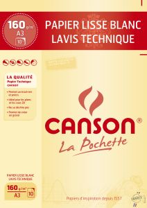 Pochette Papier Canson - Dessin lavis technique blanc - A3 - 10 feuilles - 160g