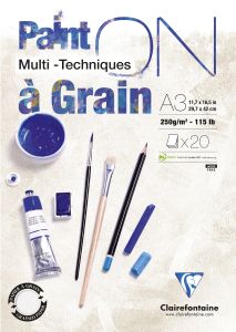 Bloc Papier Multi-technique Clairefontaine Paint'ON à grain - A3 (29,7x43cm) - 20 feuilles - 250g/m²