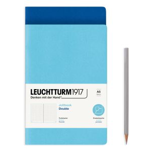 2 Carnets Jottbook Leuchtturm - 14,5x21 cm - Bleu Royal et Ice Blue - pointillé