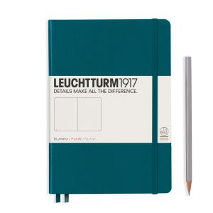 Carnet Leuchtturm rigide - 14,5x21cm - Pacific Green - Pages blanches