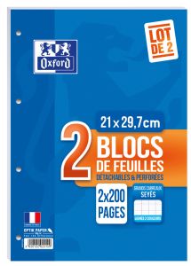 Lot de 2 Blocs-Notes Oxford - A4 - 2x200 pages perforées - Séyès