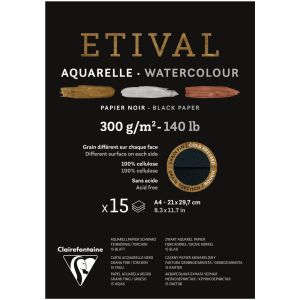 Papier Aquarelle Noir Clairefontaine Etival - 15 feuilles - 300g