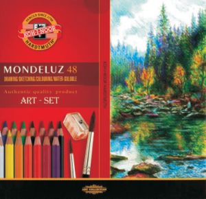 46 Crayons de Couleur Aquarellables Koh-I-Noor + deux pinceaux 
