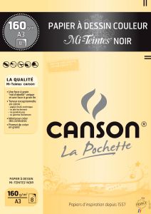 Pochette Papier Canson Noir - Dessin mi-teintes - A3 - 8 feuilles - 160g