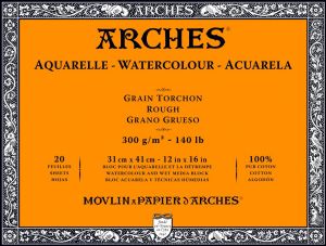 Bloc Papier Aquarelle Arches - 31x41cm - 20 feuilles grain torchon - 300g/m²