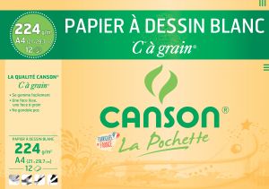 Pochette Papier Canson - Dessin blanc - A4 - 12 feuilles - 224g