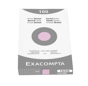 Étui de 100 Fiches Bristol Couleur Exacompta - 125x200mm - petits carreaux - rose