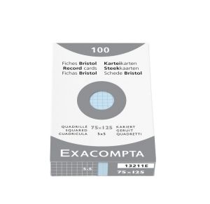 Étui de 100 Fiches Bristol Couleur Exacompta - 75x125mm - petits carreaux - bleu