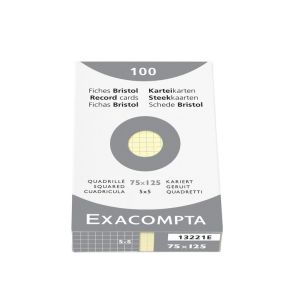 Étui de 100 Fiches Bristol Couleur Exacompta - 75x125mm - petits carreaux - jaune