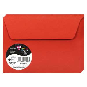 20 Enveloppes Pollen Clairefontaine - 114x162 mm - rouge corail