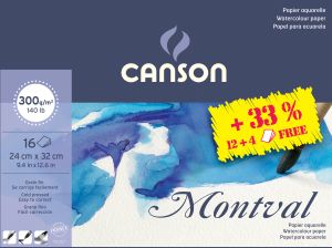 Bloc Papier Aquarelle Canson Montval - 24X32 - 12+4 feuilles - 300g/m²