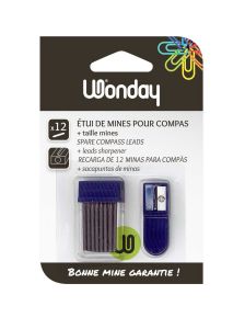 Etui de 12 mines pour compas + taille mine Wonday