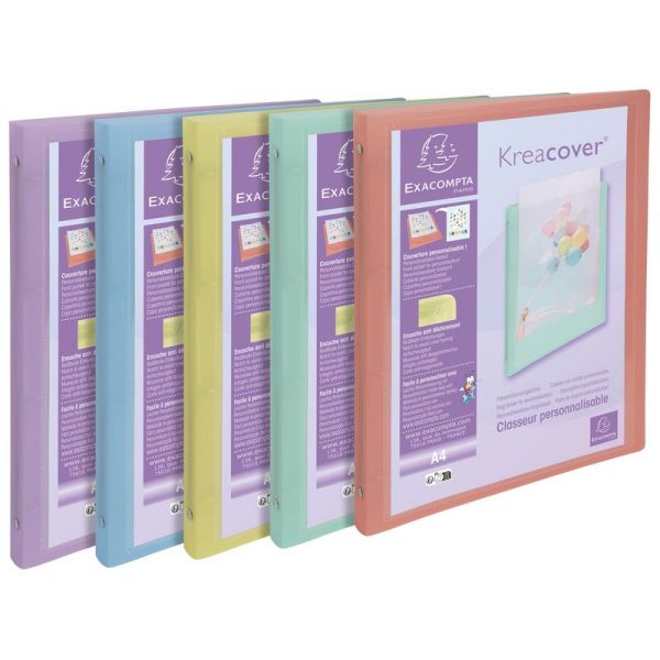 Cahier-Classeur Souple Exacompta Kreacover - A4 - Dos 2 mm - 4 anneaux -  pastel