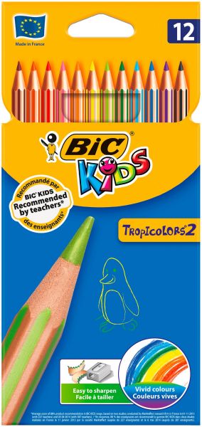 ETUI 12 CRAYONS DE COULEURS BIC KIDS TROPICOLORS