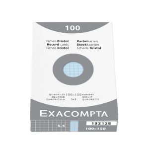 Étui de 100 Fiches Bristol Couleur Exacompta - 100x150mm - petits carreaux - bleu