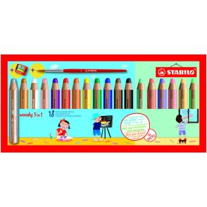 Boîte de 18 Crayons Woody Stabilo 3 en 1