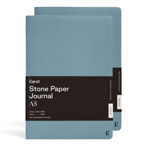 2 Cahiers Papier Pierre Karst - Souple - 14,8x21 cm - Bleu acier - Ligné + Pages blanches