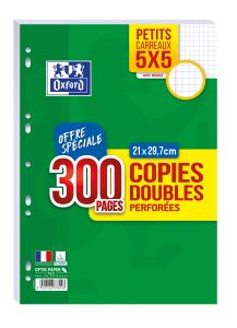300 Copies Doubles Oxford - A4 - petits carreaux - perforées - blanc