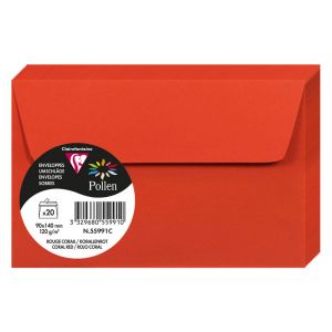 20 Enveloppes Pollen Clairefontaine - 90x140 mm - rouge corail