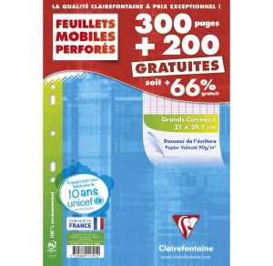 500 Feuilles Simples Clairefontaine - A4 - Séyès - perforés - blanc