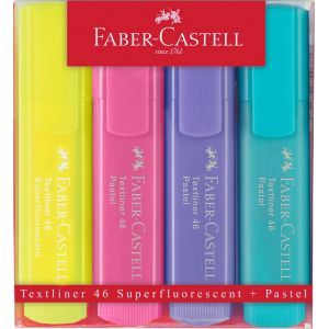 4 Surligneurs Faber-Castell - 1 fluo + 3 pastels