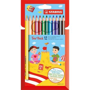 Étui de 12 Crayons de Couleur Stabilo trio thick + 1 taille-crayon