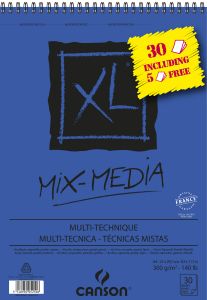 Bloc Papier Mix-Média XL Canson - A4 - 30 feuilles (5 gratuites) - 300g/m²