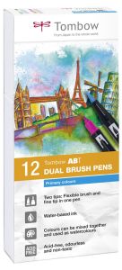 12 Feutres Tombow ABT double pointe - couleurs primaires