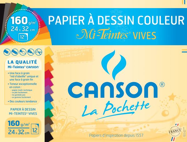 Pochette Papier Canson Couleur vives 24x32 cm 160g Papeshop