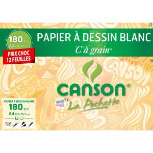 Pochette Papier Canson - Dessin blanc - A4 - 12 feuilles - 180 g