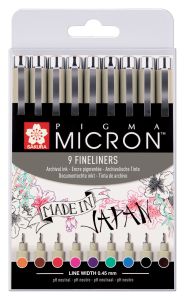 Feutres Pigma Micron Sakura - étui de 9 couleurs assorties